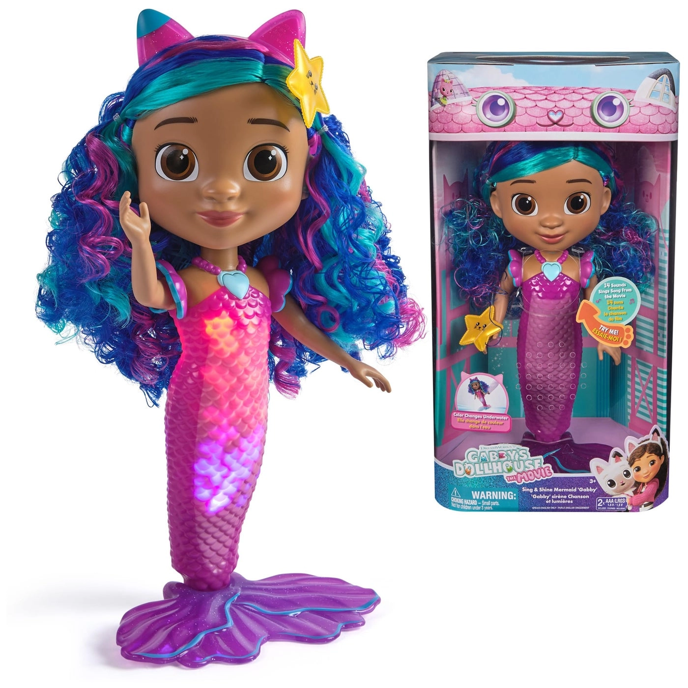 Gabby Mermaid Doll - Over 14 inches Waterproof Lights Sounds Ages 3+