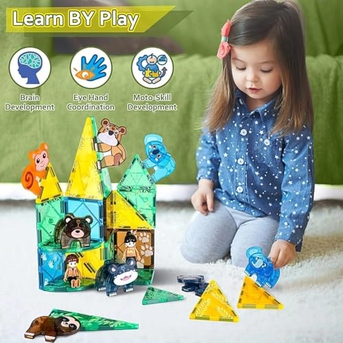 Magnetic Tiles with 3D Safari Animals Tiles Blocks - 24 months - 8 years 29 pieces