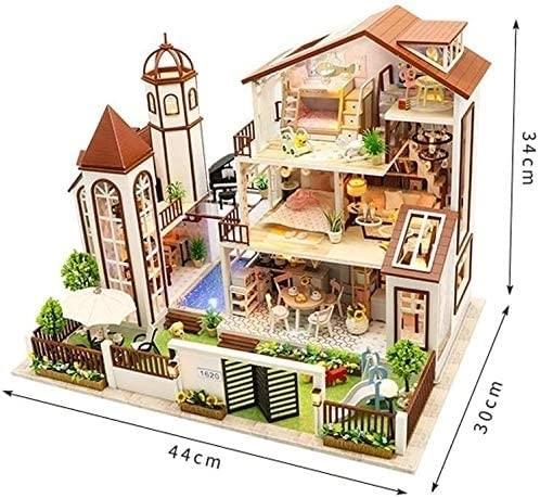 Villa garden DIY house - 42 * 34 * 32cm With music Dust cover