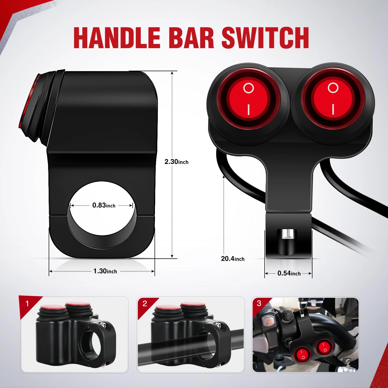 Motorcycle Handlebar Switch - 12V Dual Push Button Waterproof