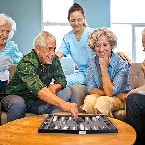 Backgammon - Leather Black&Grey