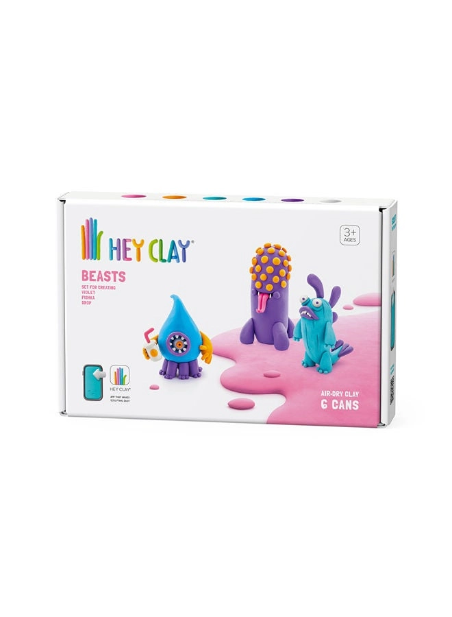 HEY CLAY DIY Beasts Yollo, Violet, Fishka - Modelling Clay 3+ years 6 cans