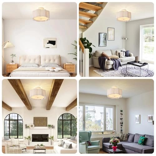 LED Rattan Farmhouse Chandelier - 3-Light Semi Flush Mount 33.5cm