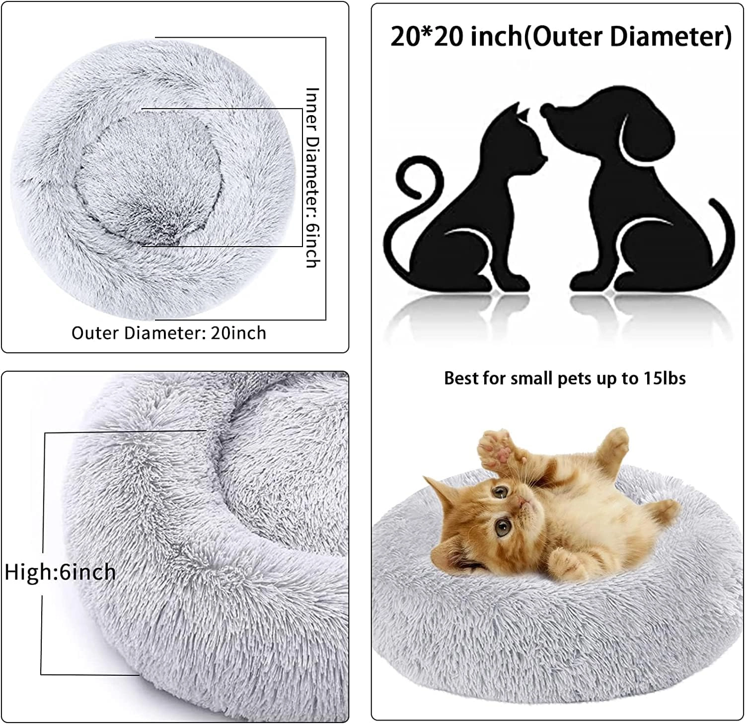 Fluffy Donut Style Soft Plush Circle Bed - 60X52X46Cm PP cotton filling