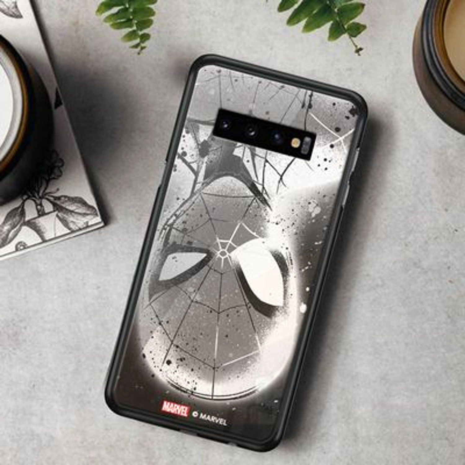 Spiderman Spray paint Back Case for Galaxy S10 Plus - TPU Bumper Case + Tempered Glass Back