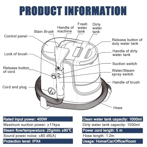 Portable Steam Carpet Cleaner Machine - Spray Suction Three-in-One 400W