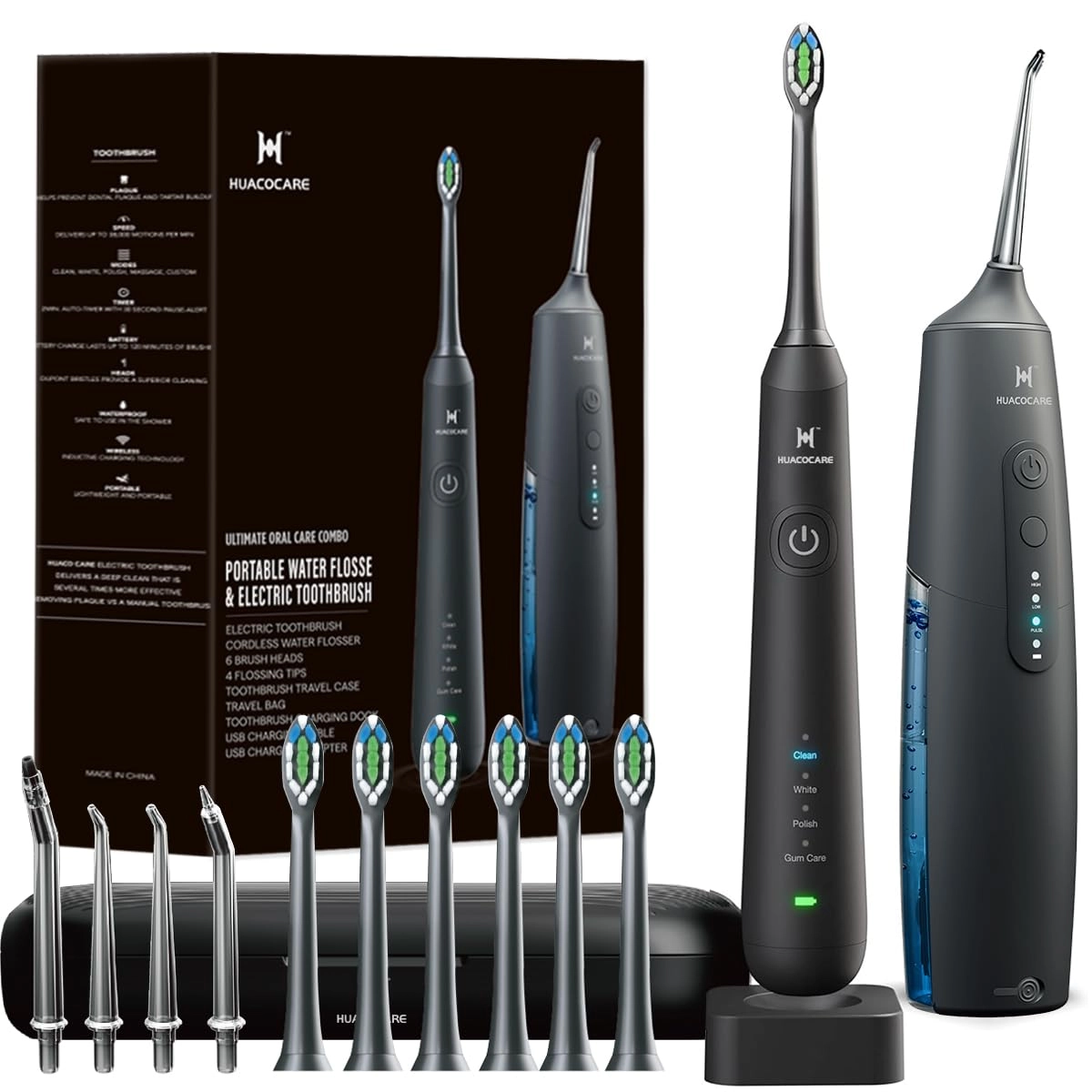 HUACO CARE Dental Flosser - Pink + Electric Toothbrush
