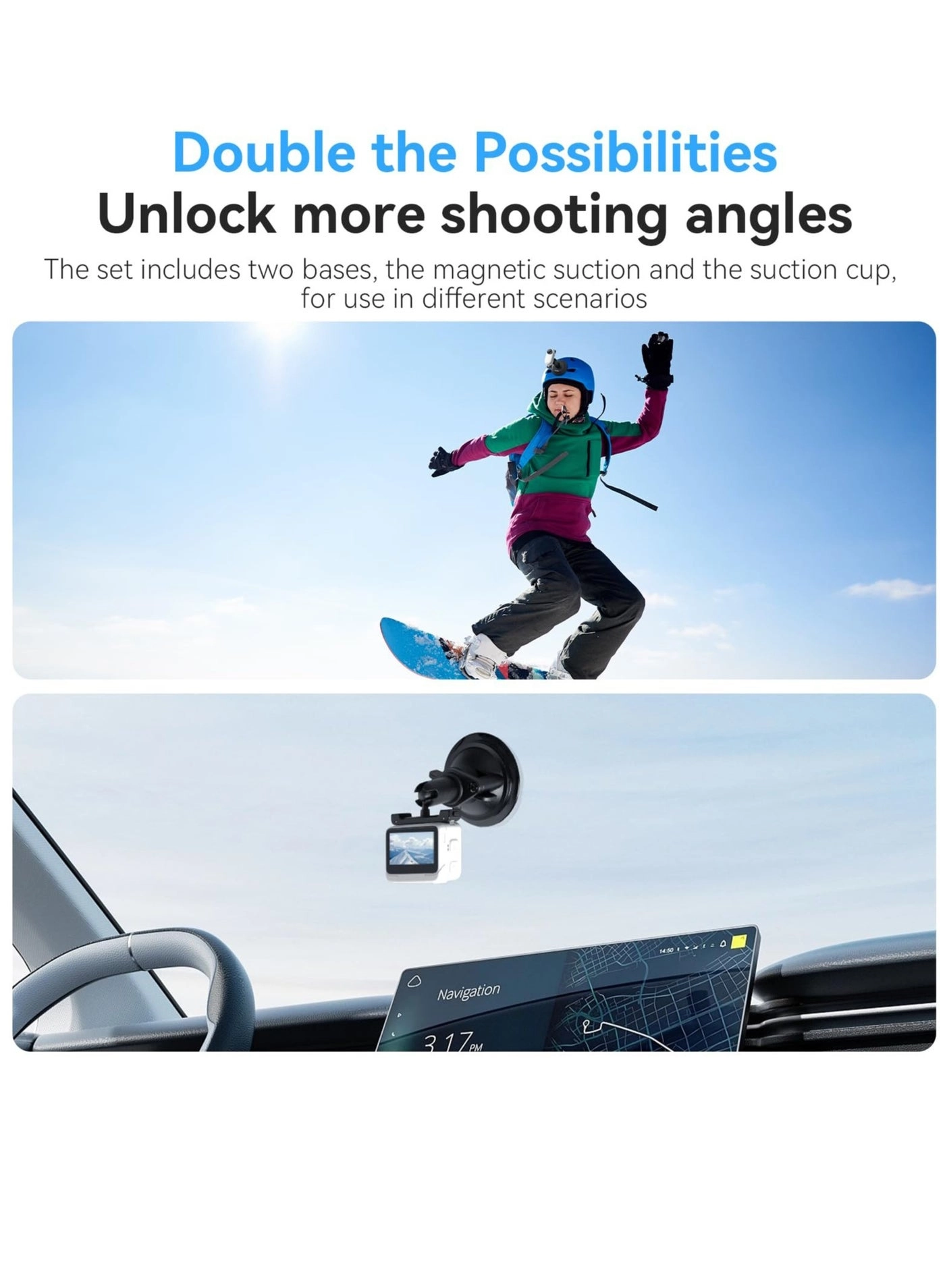 Sport Camera Steering Bracket - 1/4"-20 Thread + Magnetic Suction Base - For DJI Osmo Pocket 3 For Insta360 GO 3