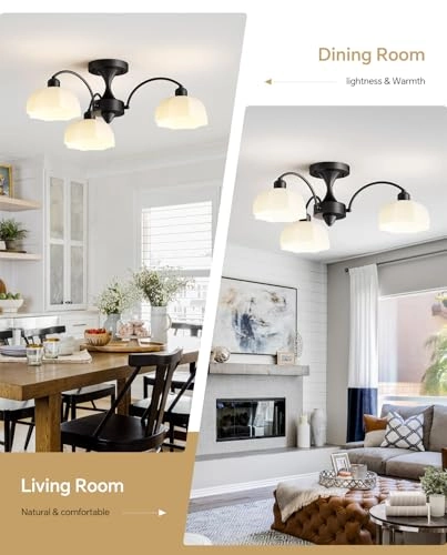 Milk Glass Chandelier - 3- Light Black