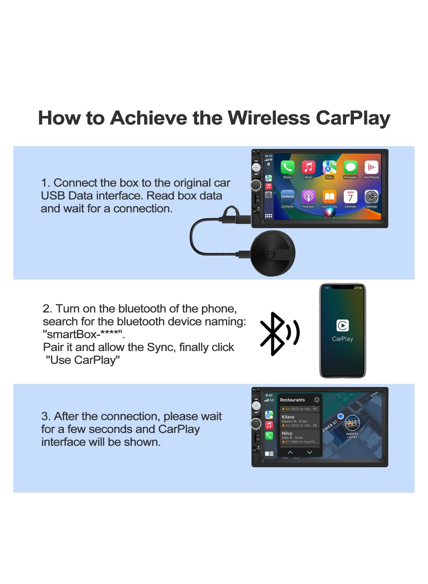 Wired CarPlay Adapter - Bluetooth 5.0 iPhone iOS 10+