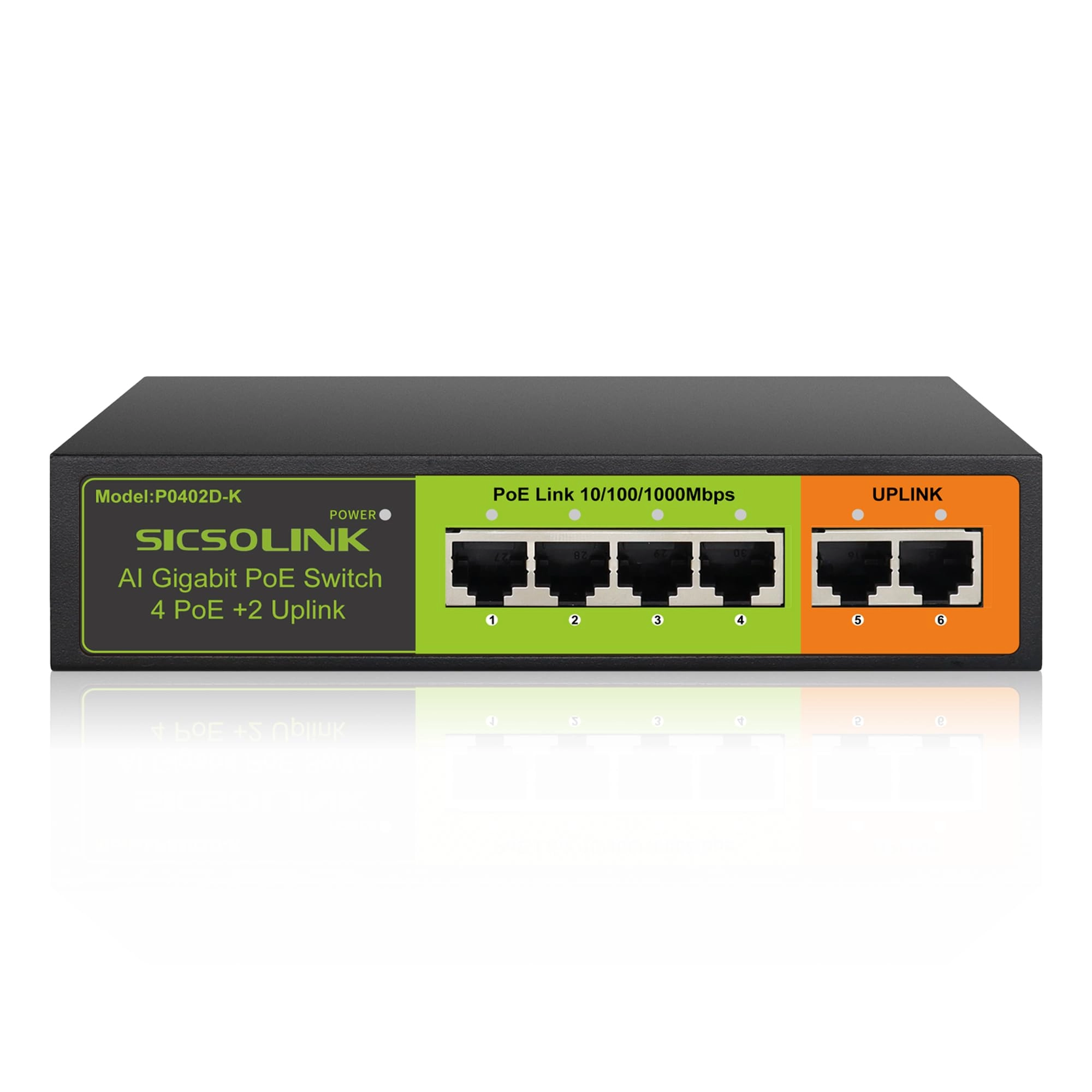 SICSOLINK 6 port 1GB POE Switch - 65W 6 802.3af/at 1000Mbps
