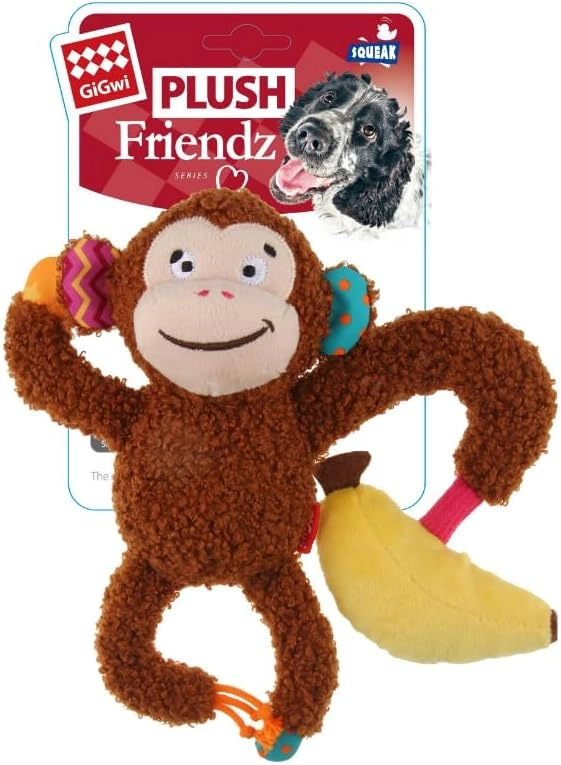 GiGwi Plush Friendz Monkey - Squeaker Crinkle