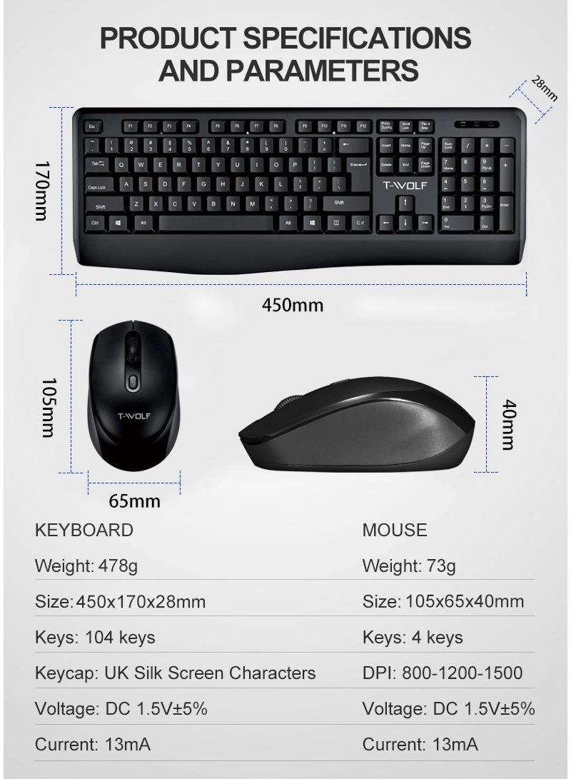 TF100 - wireless keyboard and mouse set Wireless 800/1200/1600
