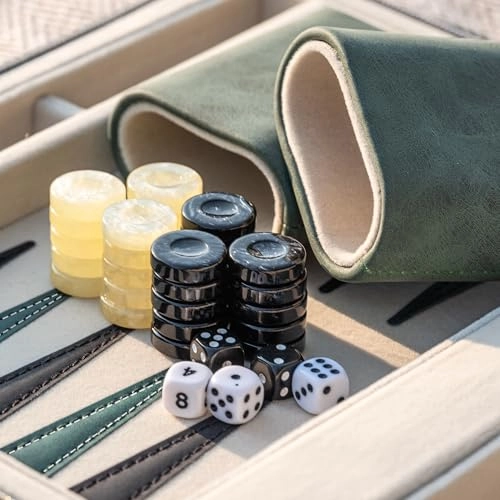 Backgammon Set - Deluxe Leather Green