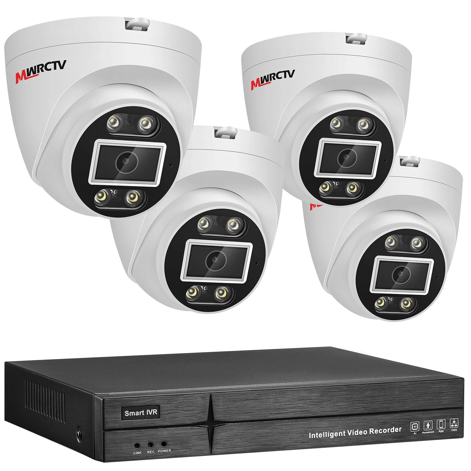 MWRCTV 4MP Security Dome PoE Camera + 8 Port 16CH 4K NVR