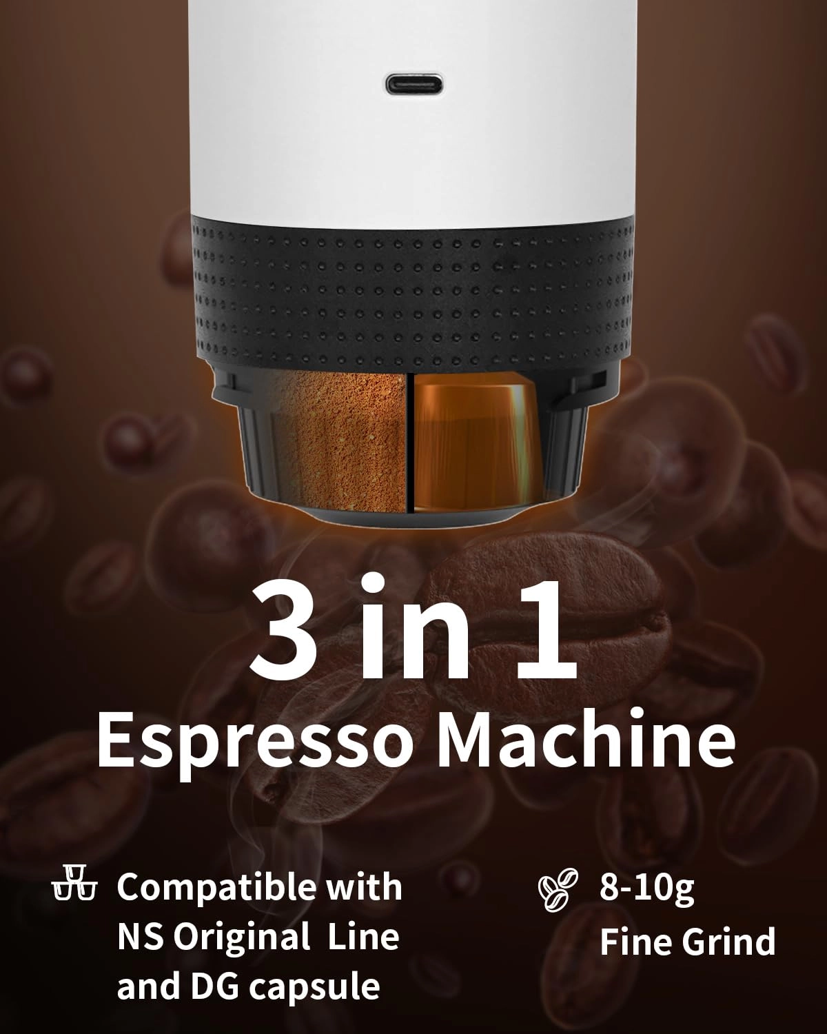 Portable Electric Espresso Machine - Rechargeable Battery NS capsules compatible
