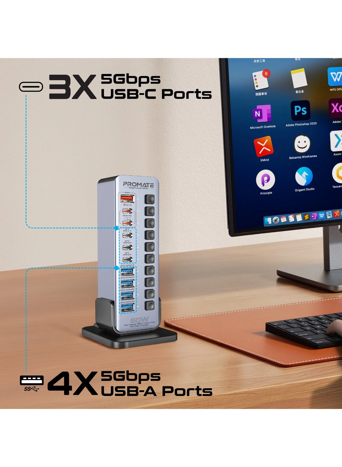 GegaTower-60W - 14-In-1 USB-C Tower Hub