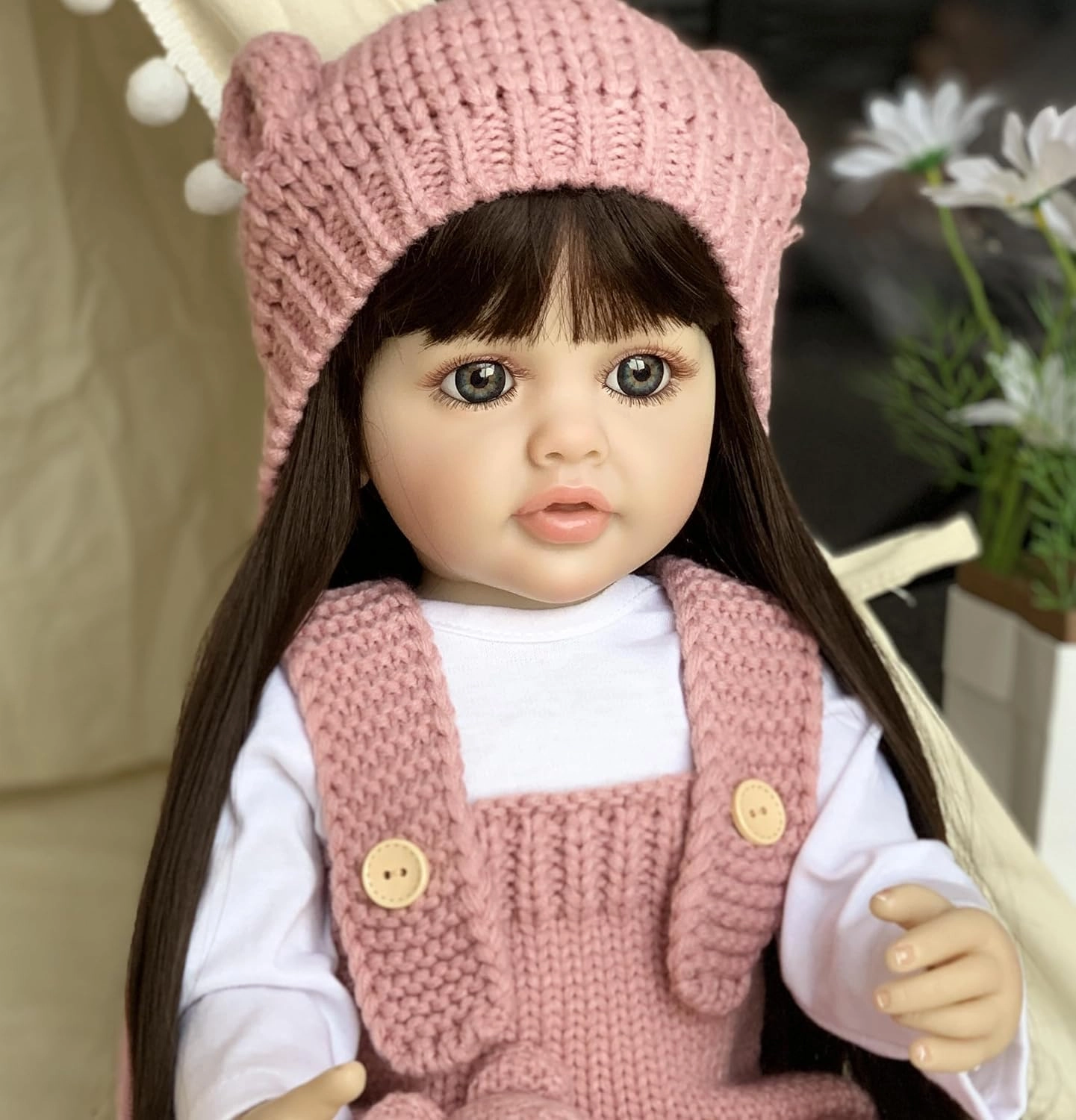 TOYLOGY ENTERPRISES Reborn Baby Doll - 22 cm / 55 inches Vinyl Silicone Brown Long Hair