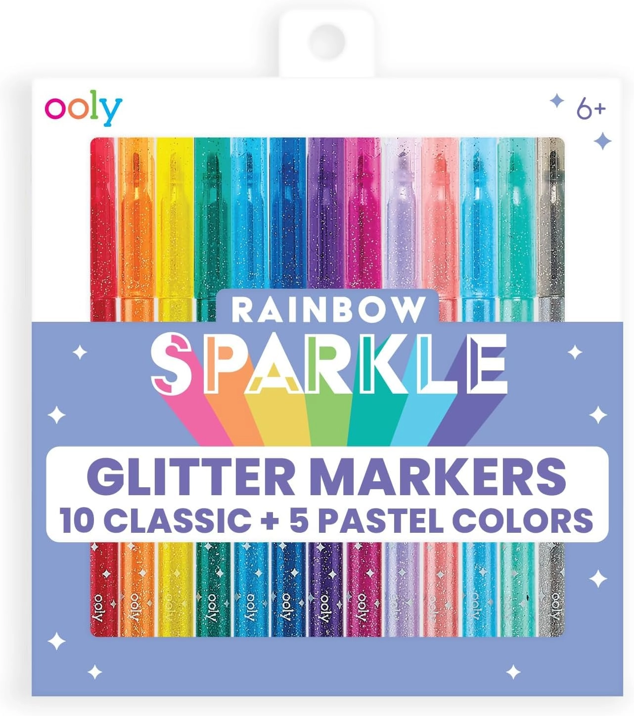 OOLY Rainbow Sparkle Glitter Markers - 10 Classic 5 Pastel Chisel