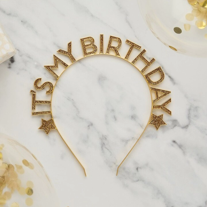 Glitter Metal Headband - Gold 'Happy Birthday'