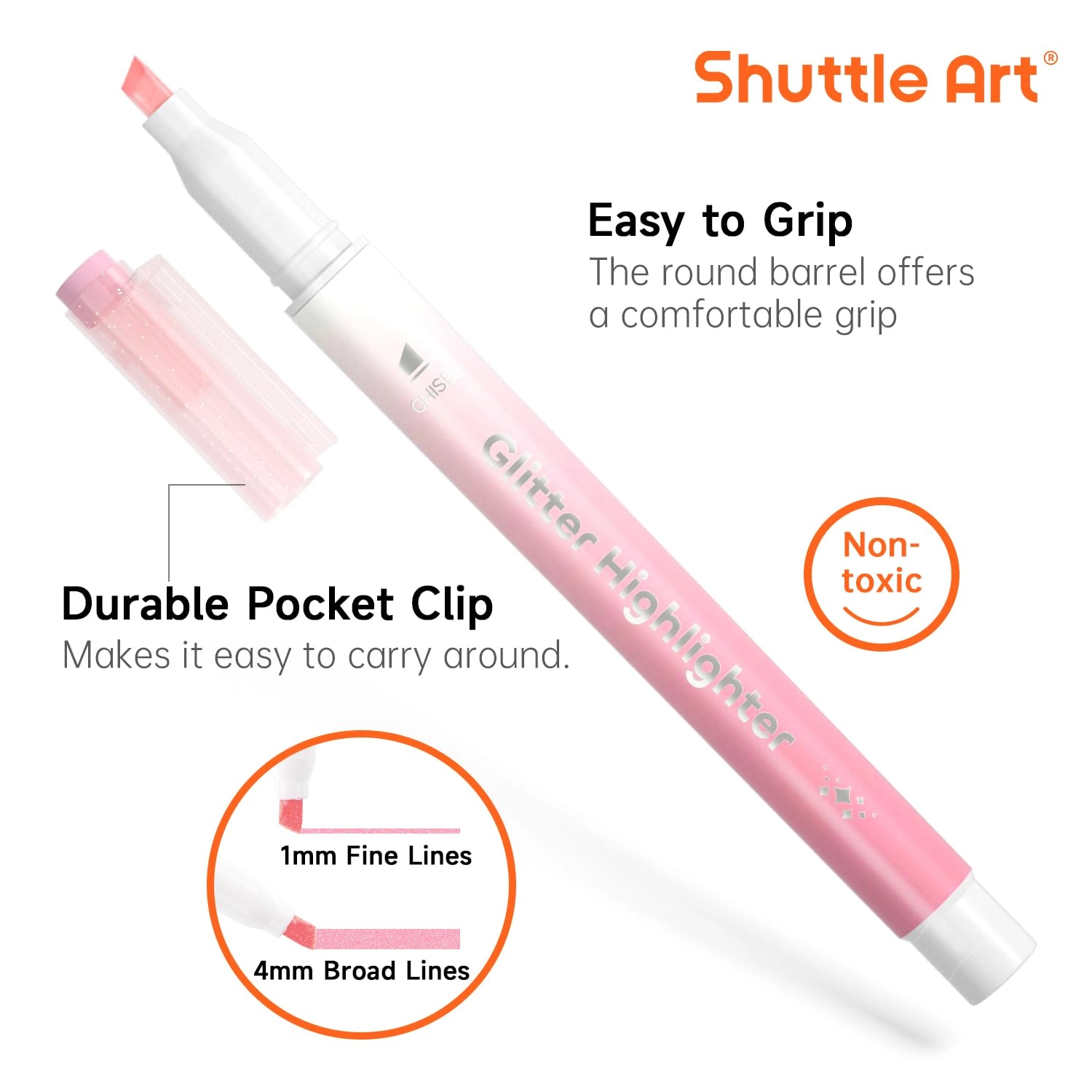 Glitter Highlighters - 10 Sparkle Colours Chisel Tip