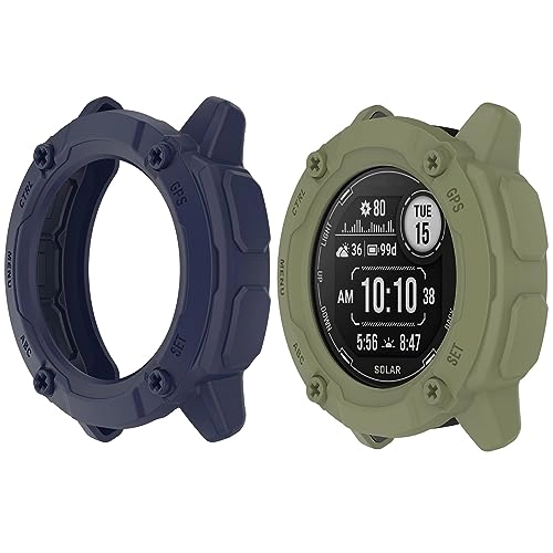 Bumper Case for Garmin Instinct 2X Solar 50mm - Shockproof Green+Blue TPU 2-Pack