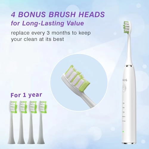 Advanced Sonic Electric Toothbrush - 4 Replacement Heads Multiple Modes