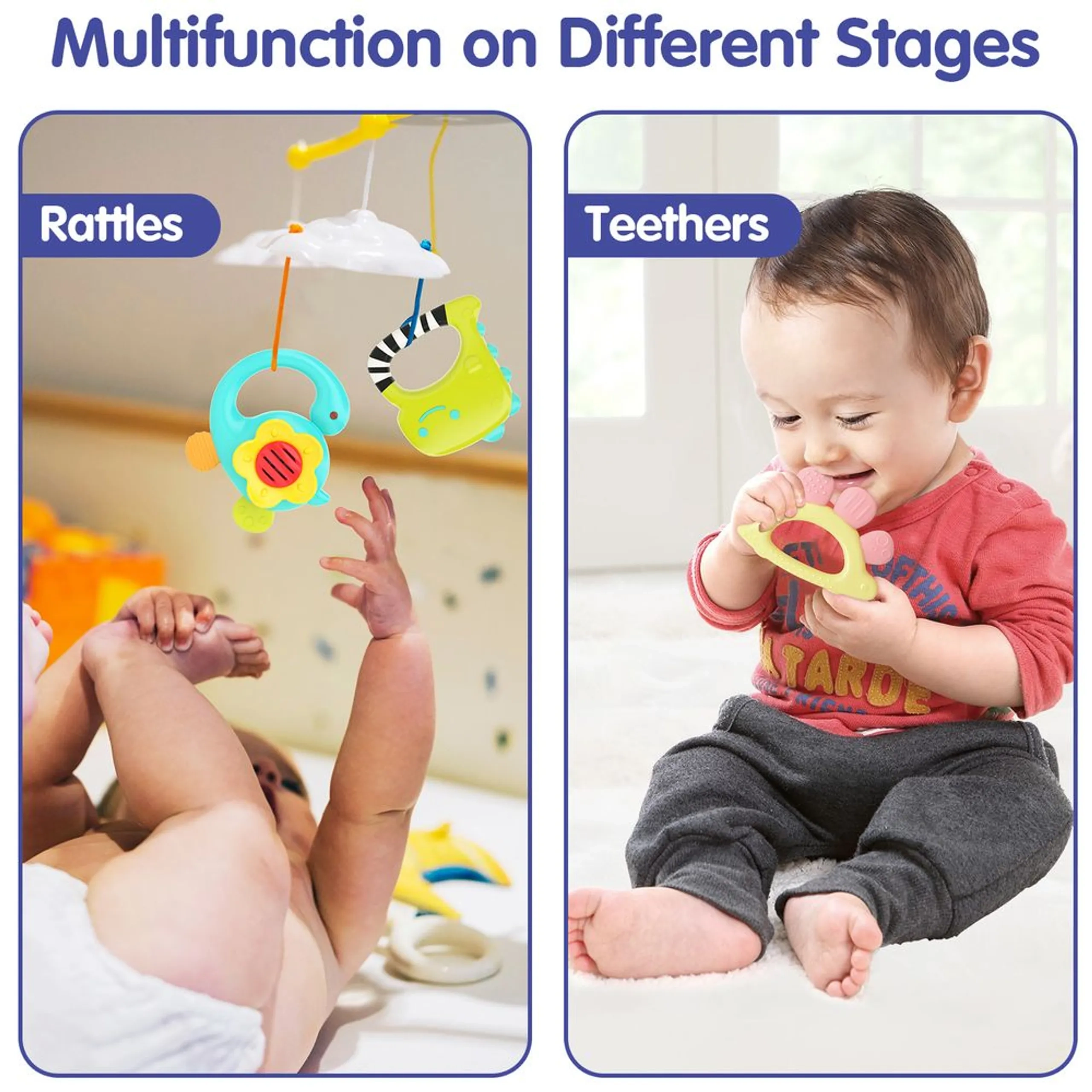 Dinosaur Rattles and Teethers - 5 Pcs 5 Stages