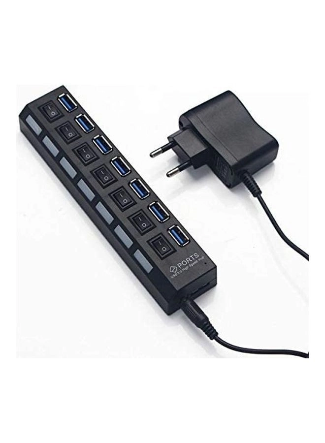 NIBEMINENT 7 Port USB 2.0 HUB - High Speed 2A Power Adapter Black