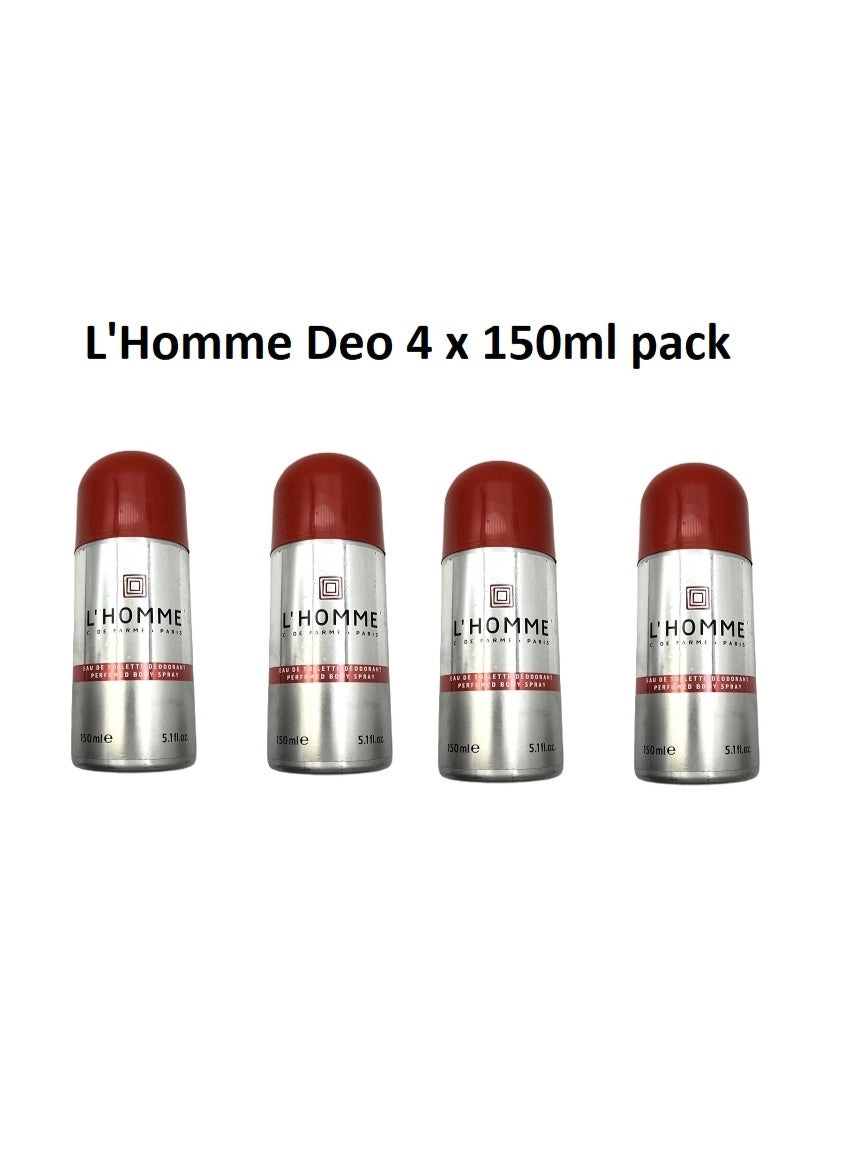 L'Homme Body Spray Deodorant - 4x150 ml Pack