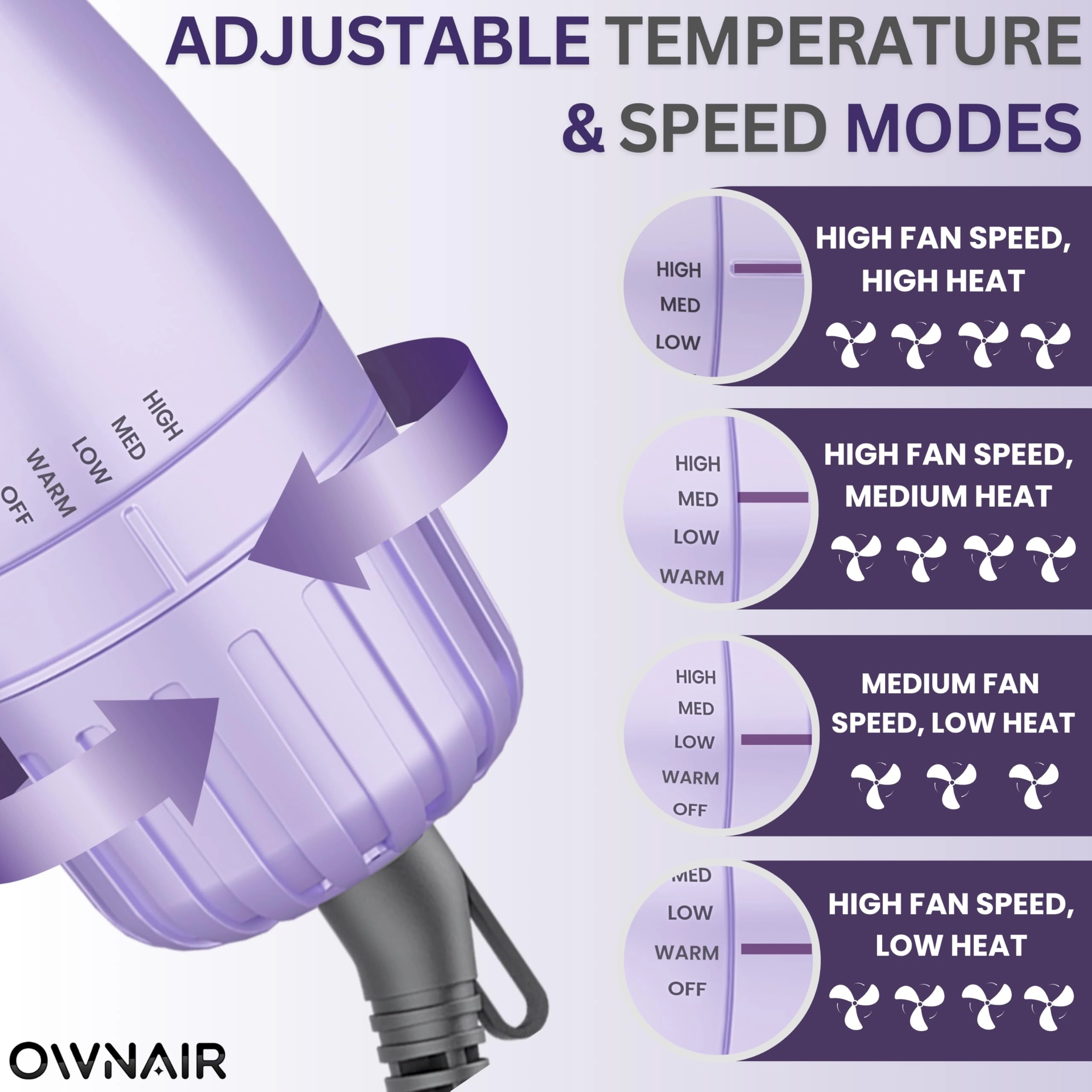 Hot Air Brush - 4 Heat & Speed Modes 1200W