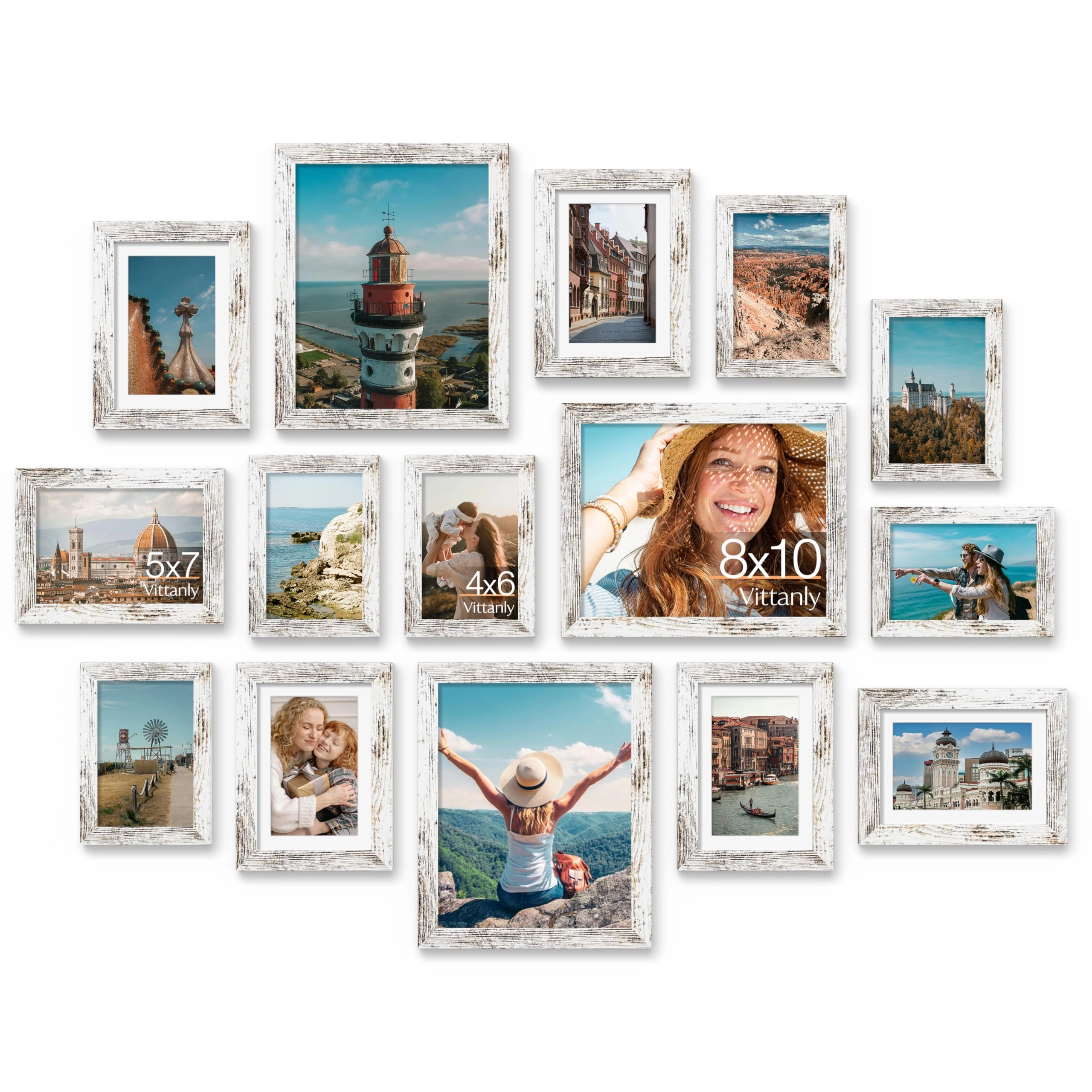 vittanly 15 Pack Picture Frames - 8x10" 5x7" 4x6"