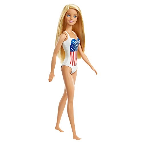 Beach Blonde Doll - White One-Piece Swimsuit American Flag Inspired Ages 3+