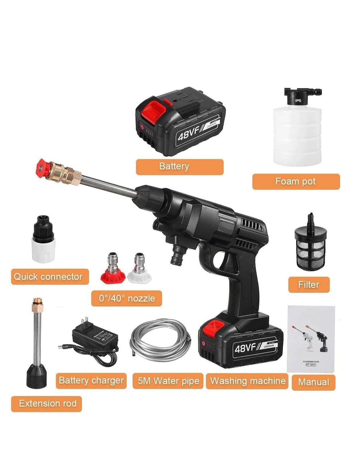 Cordless Portable Washer - 48V 200W 30Bar