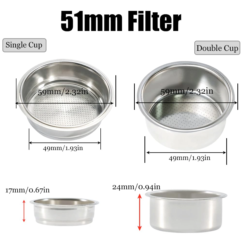 Portafilter Basket (Double Layer) - 51mm Stainless Steel + Portafilter Basket (Single Layer) - 51mm Stainless Steel