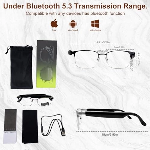Bluetooth Audio Smart Glasses - Open Ear Magnetic Charging 110mAh