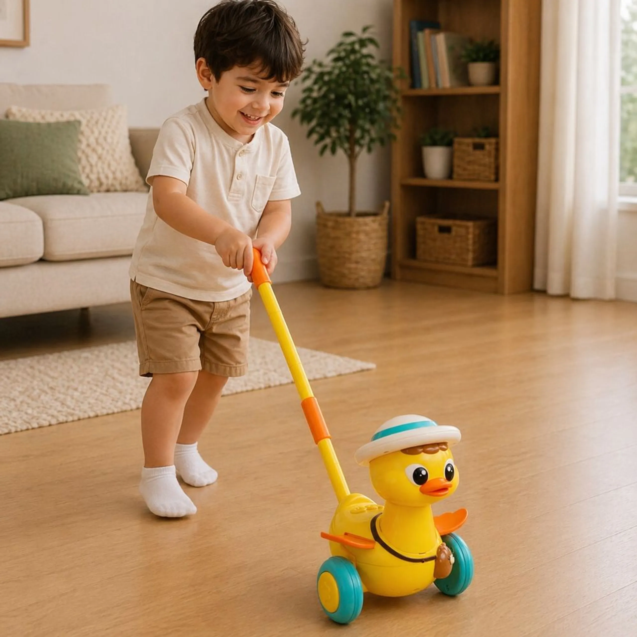 Duck Push Walking Toy - With Stick Yellow
