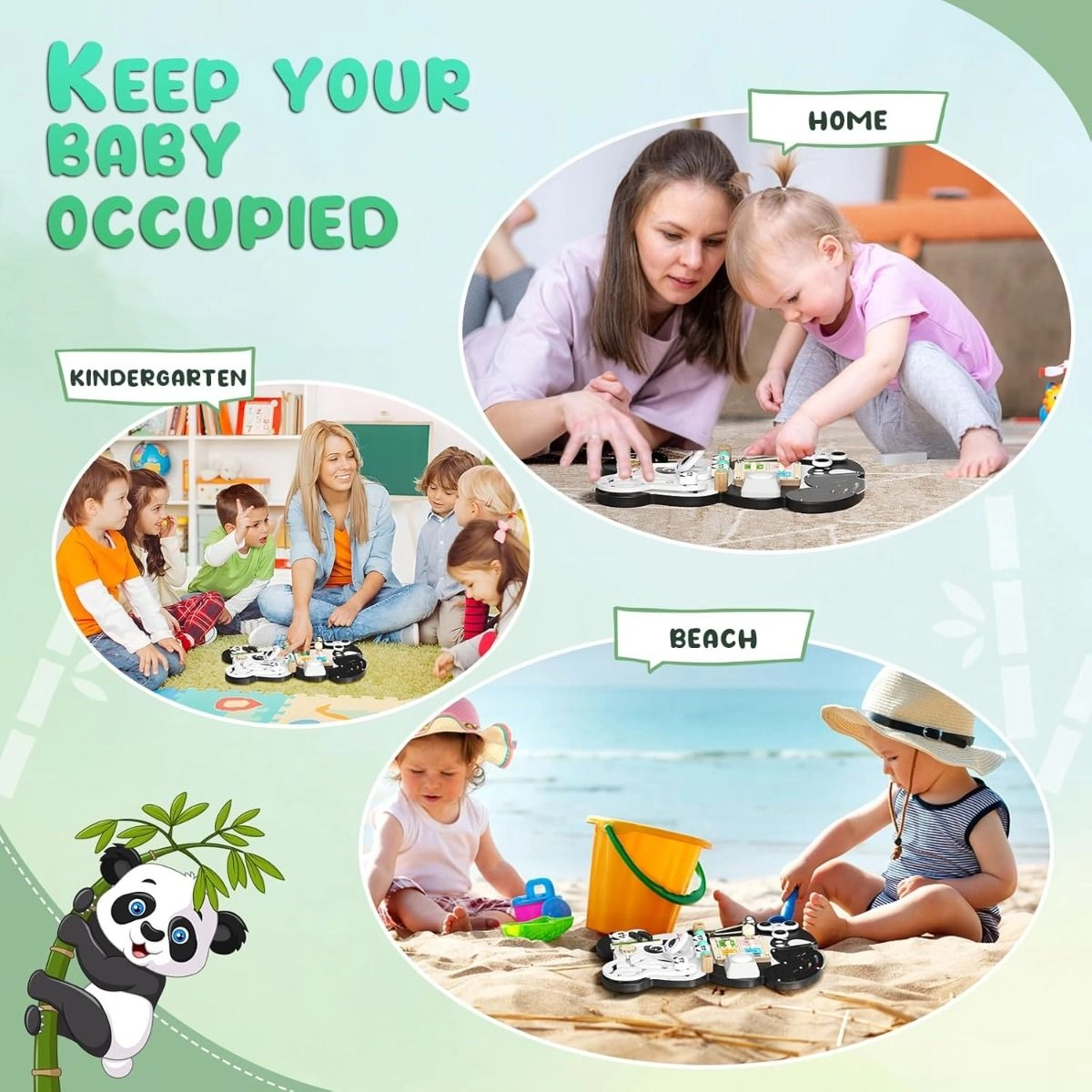 Wooden Panda Busy Board - 3 + 9-in-1