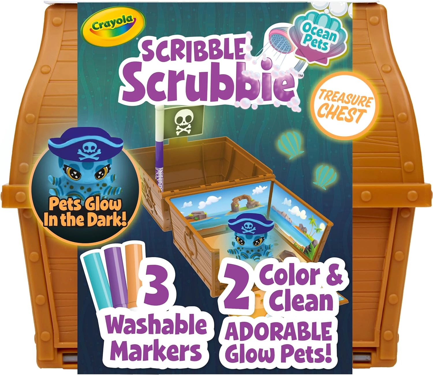 COLOR LAND CHILDRENS TOYS CENTER LLC Scribble Scrubbie Glow Ocean Treasure Chest - Glow-in-the-Dark Washable