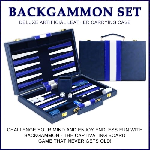 Backgammon Set - Artificial Leather Case Blue