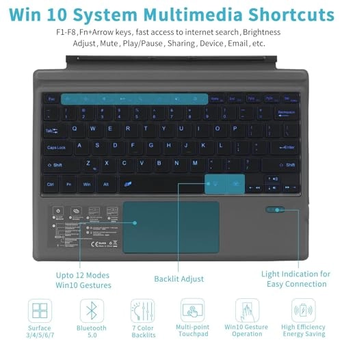 Backlit Type Cover Portable Bluetooth Wireless Keyboard Touchpad