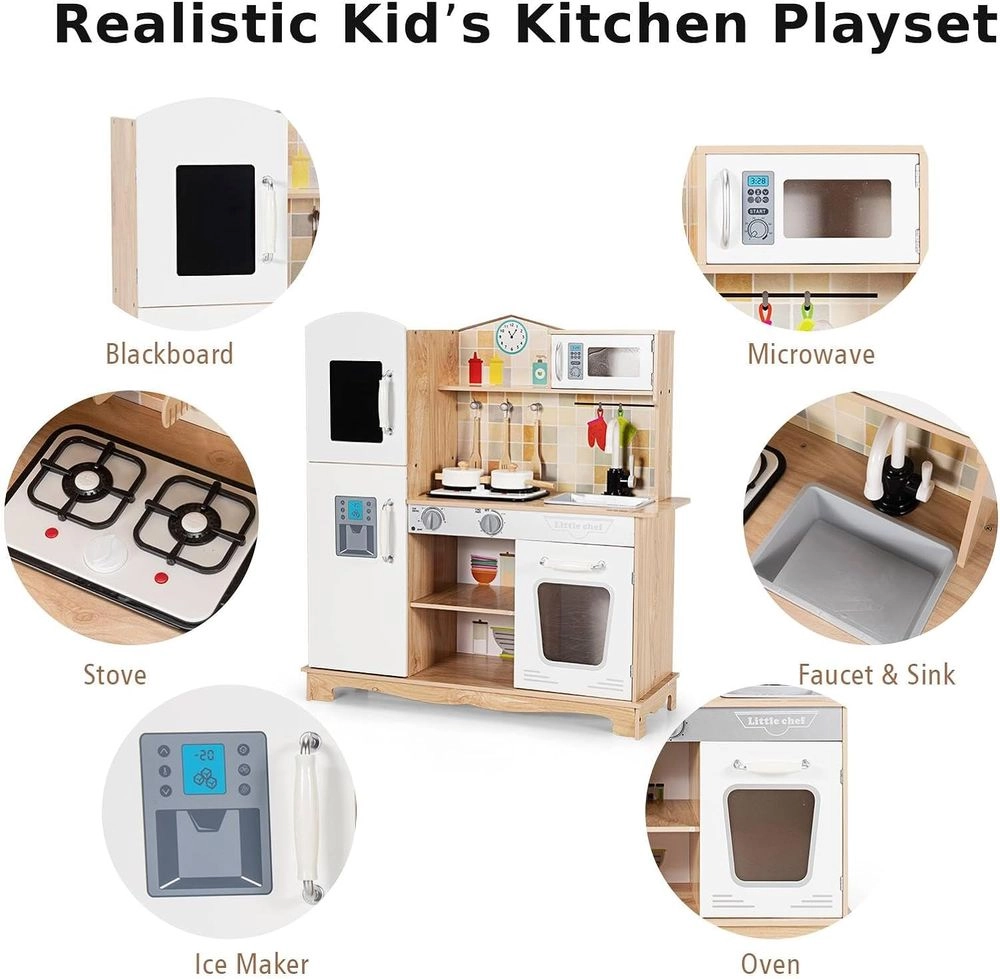 Kids Wooden Kitchen Pretend Playset (5551007-W08308)