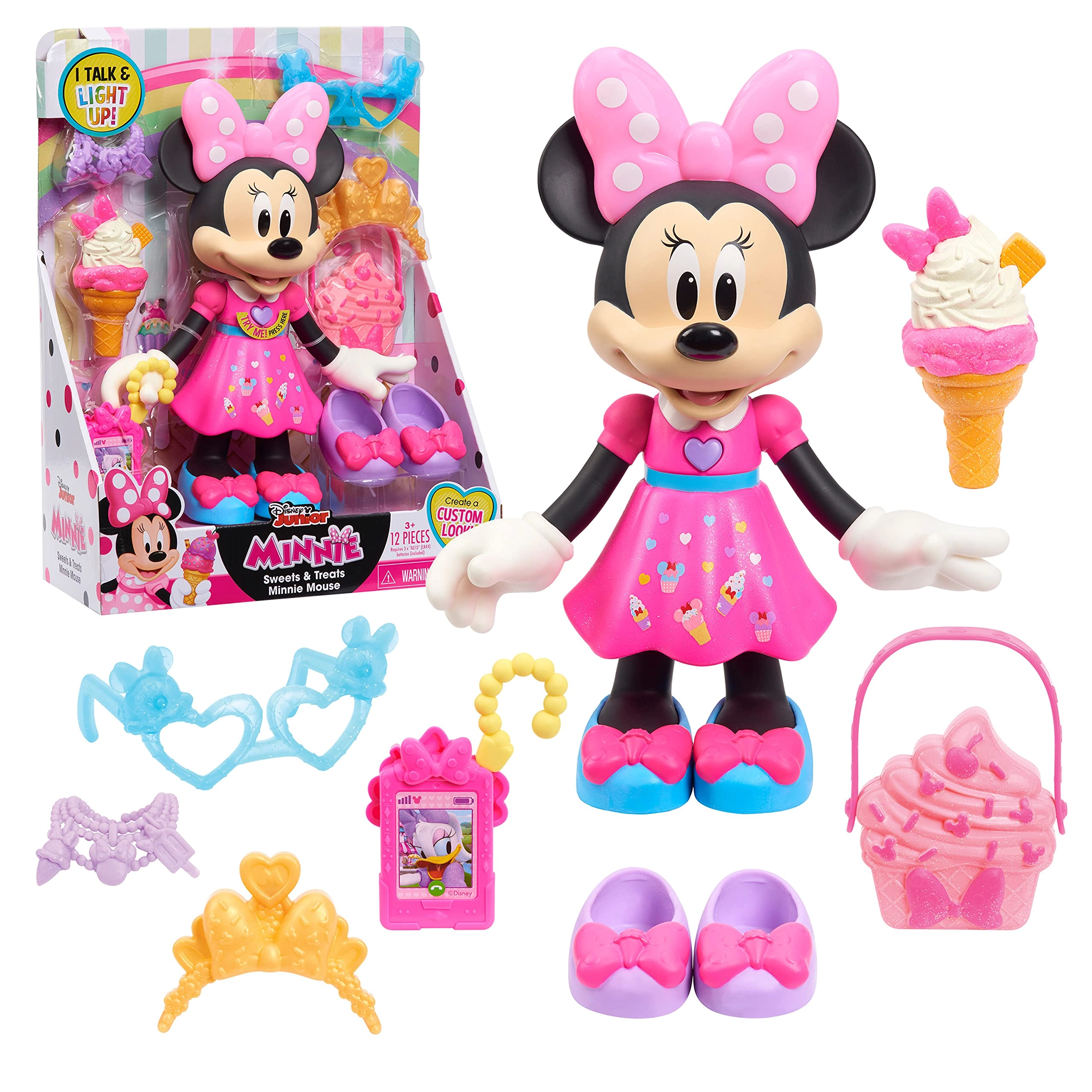 Just Play Minnie Mouse Doll - 10-Inch Interactive Light-up Bow Sounds Ages 3+