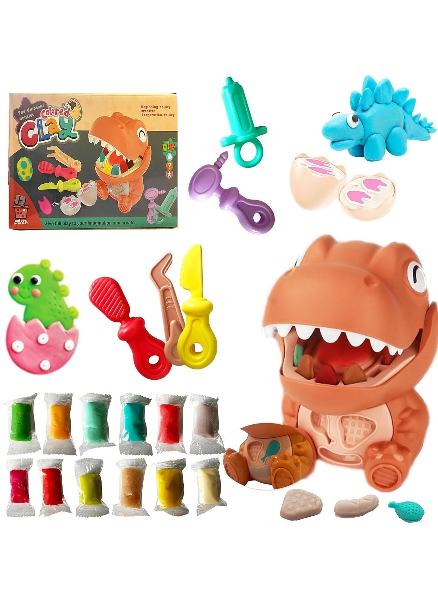 Generic Dough Dentist - Dinosaur Toy Set 19 pcs 3+