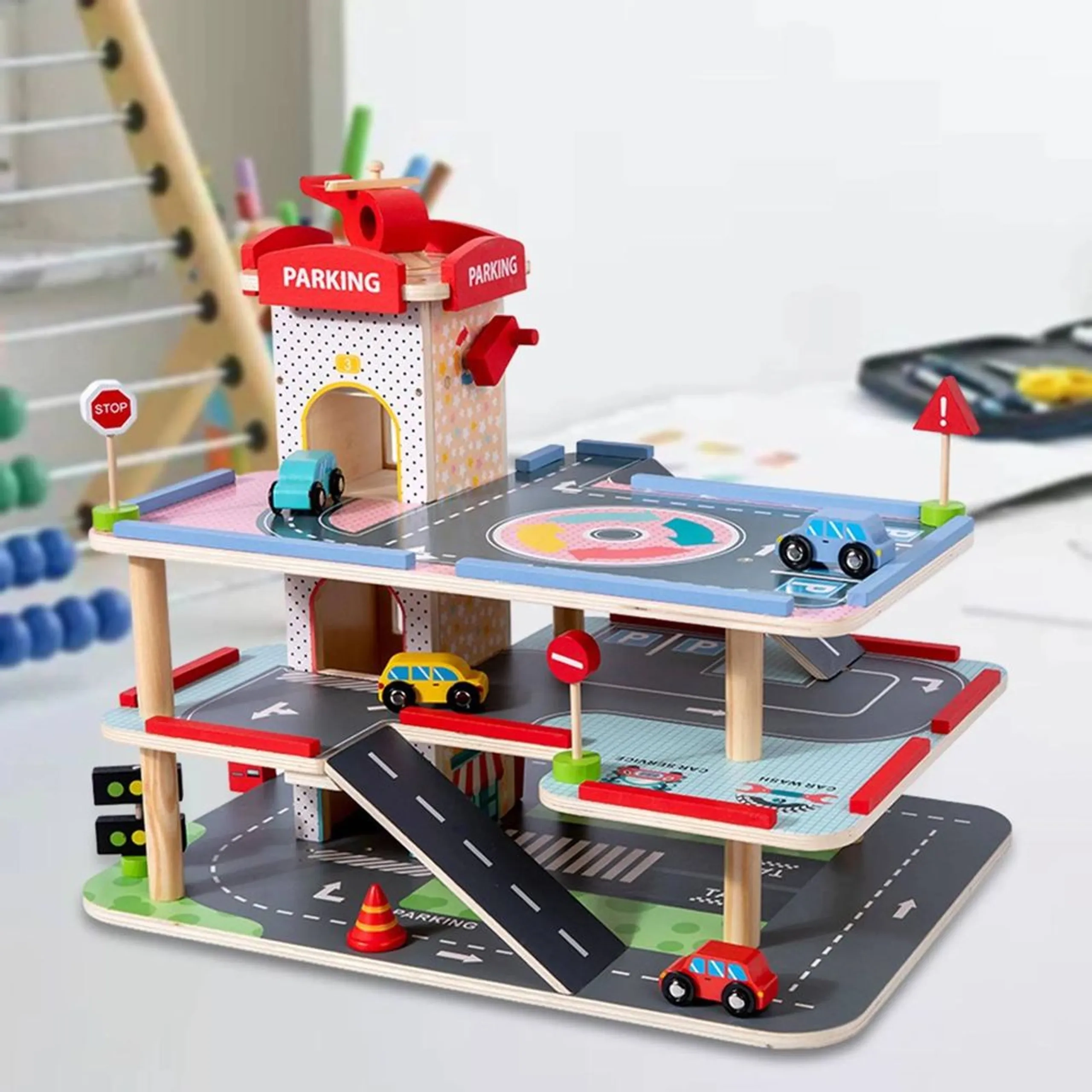 3 Level Engaging Wooden Parking Play Set