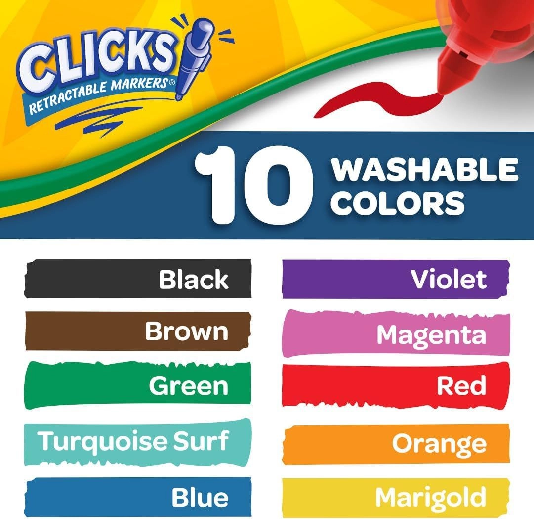 Clicks Retractable Markers - 10 different shades conical tips