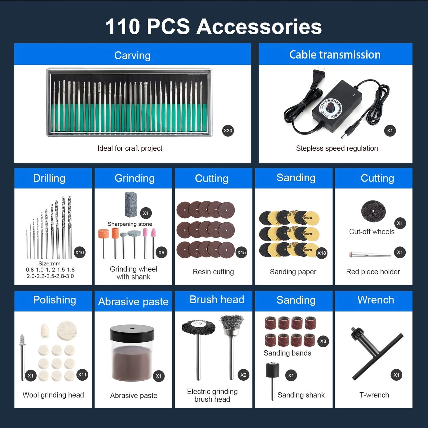 Electric Resin Polishing Kit - 110 accessories