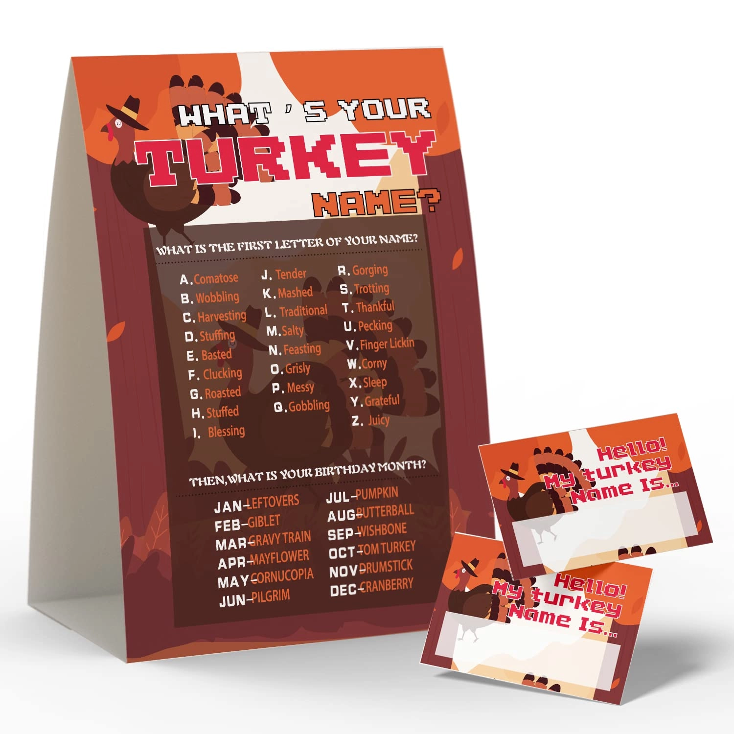 Toctose What's Your Turkey Name Game - 50 name tag stickers and one sign