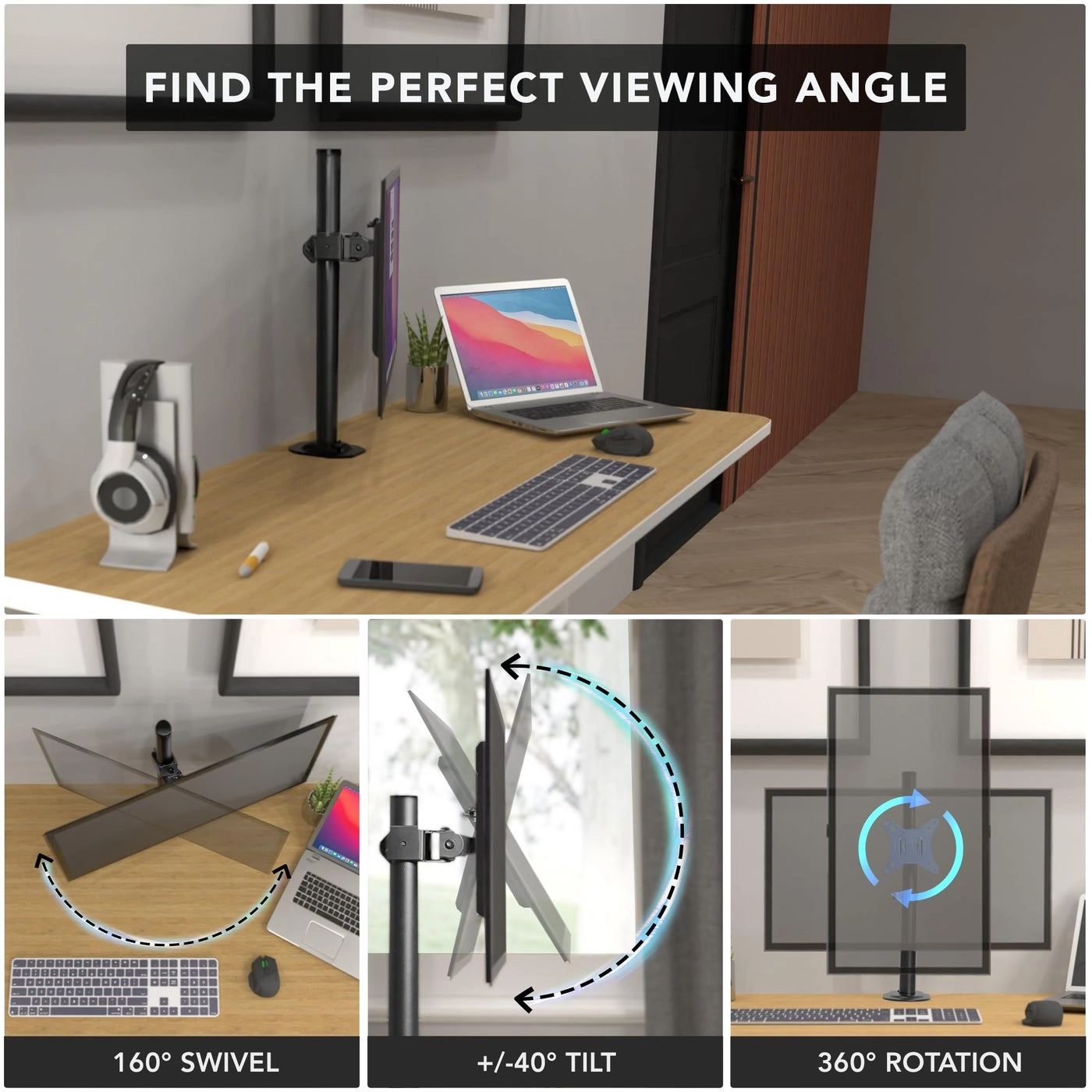 Single Monitor Desk Mount - 32" 75x75mm & 100x100mm