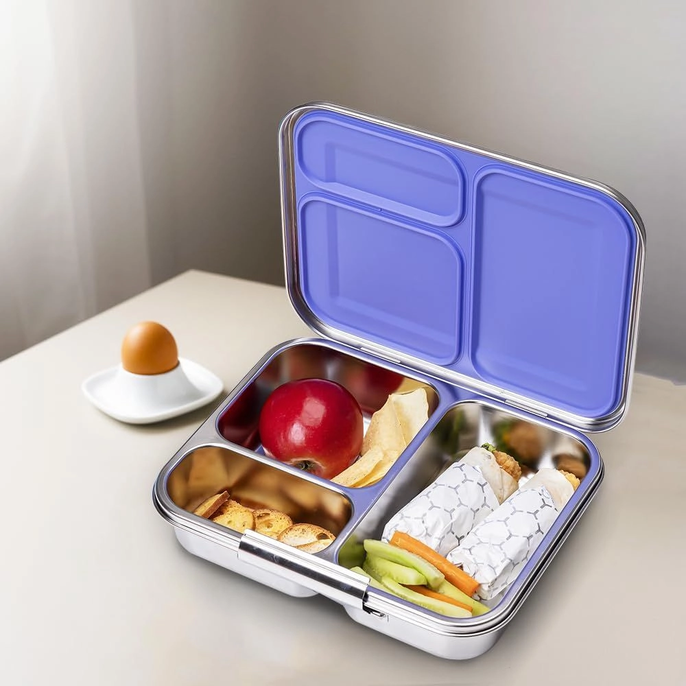 3 Compartment Bento Lunch Box - 1750ml + Stainless Steel Water Bottle - 530ml